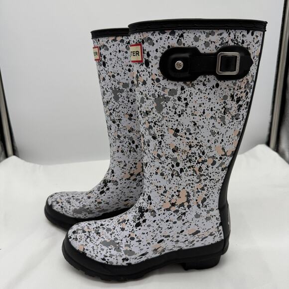 Hunter Kids Youth Tall Rain Boots Particle Print Splatter Gray Black Size US 2 - Picture 3 of 6